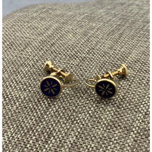 Purple Screwback Earrings Round Flower Star